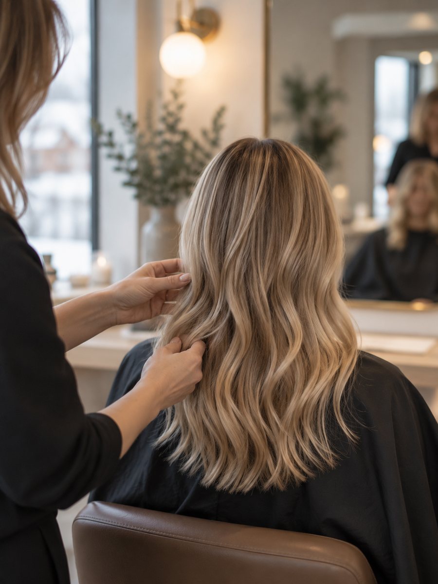Färdig ljus balayage sedd bakifrån